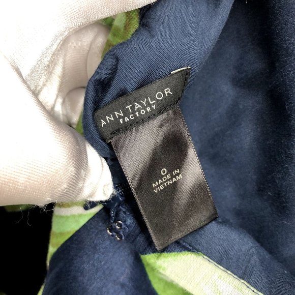 Ann Taylor Leaf Print Halter Dress Size 0 Fit Flare Pleated Blue Green Tropical - Picture 6 of 10